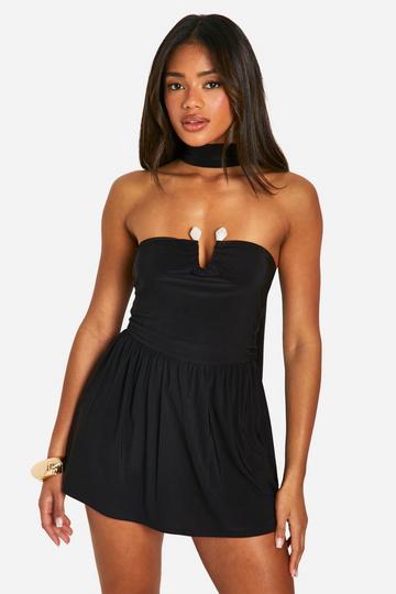 Slinky Bandeau Skort Playsuit With Draped Open Back black