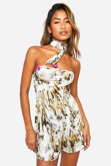 Strakke Losse Asymmetrische Wikkel Playsuit Met Halter Neck brown