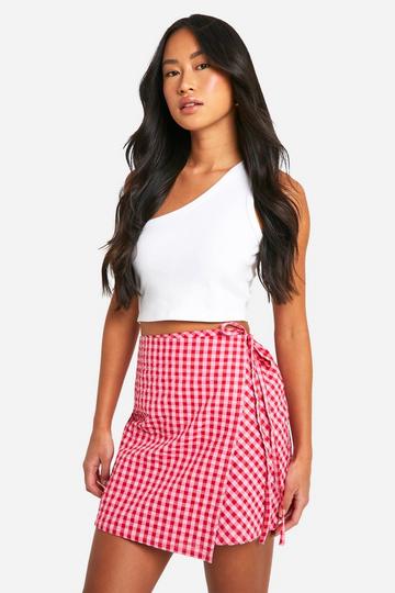 Seersucker Gingham Wrap Skort red