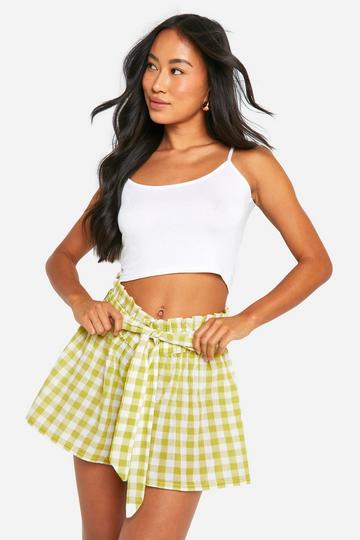 Seersucker Gingham High Waisted Shorts lime