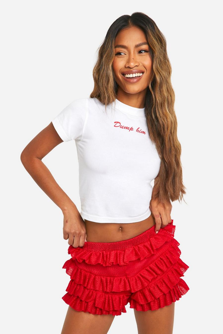 Red Ruffle Booty Short Shorts image number 1