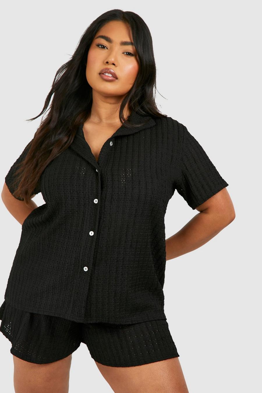 Black Plus Knitted Beach Shirt 