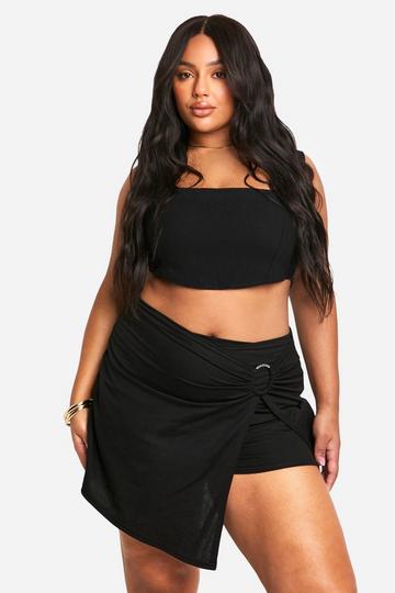 Plus Linnen Look Skorts Met O-Ring black