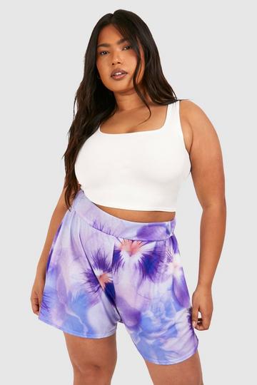 Plus Losse Bloemenprint Shorts purple