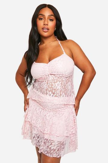 Plus Lace Halter Top pink