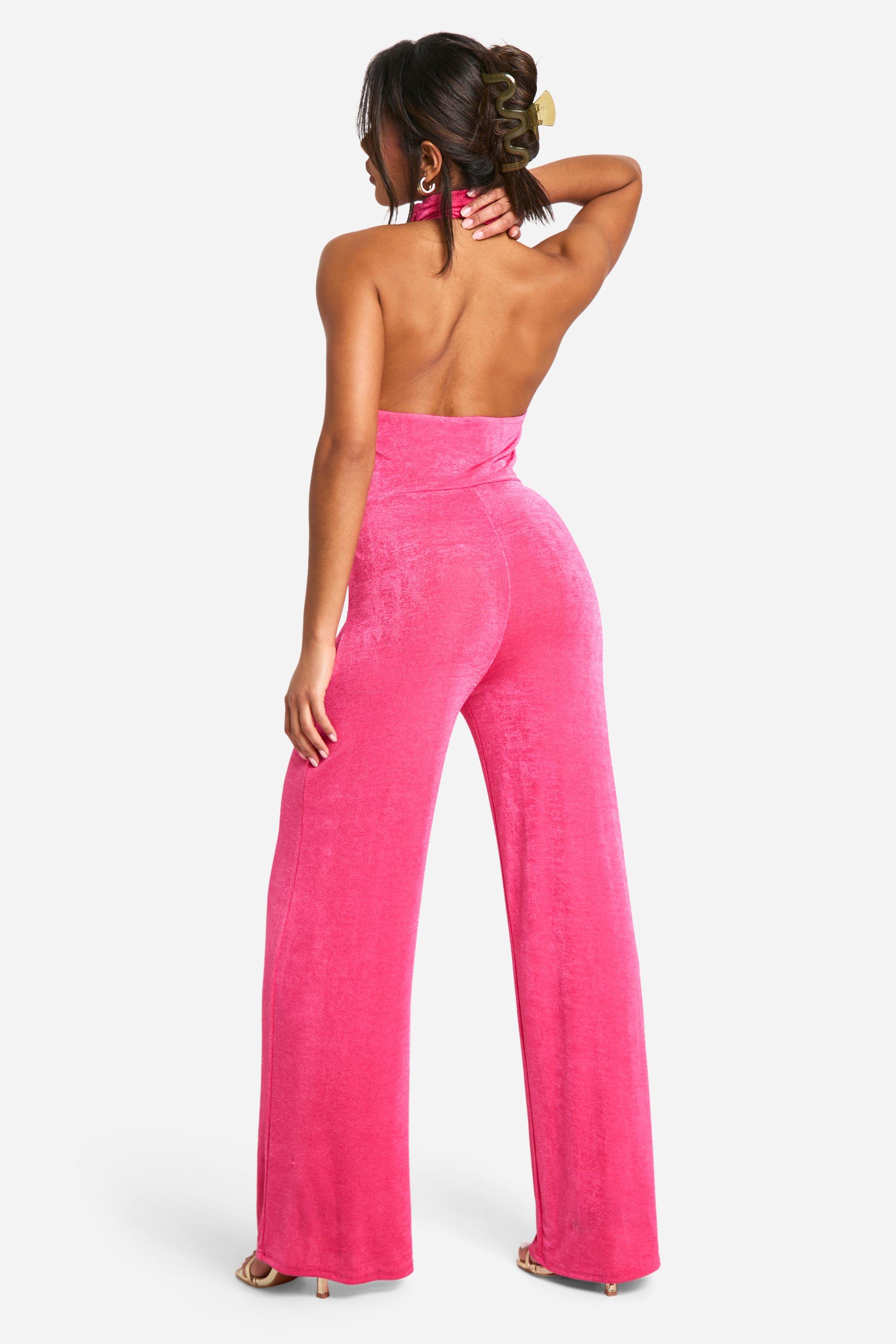 Slinky Halterneck Draped Wide Leg Jumpsuit boohoo UK