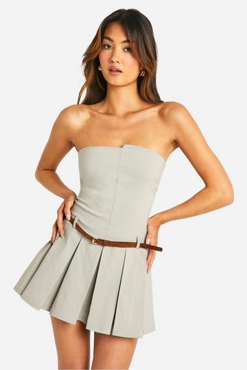 Belt Trim Skort Playsuit grey