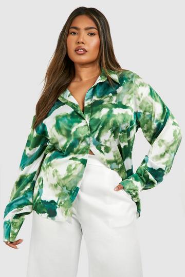 Plus Green Abstract Oversized Shirt green