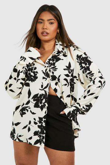 Plus Mono Floral Oversized Shirt black