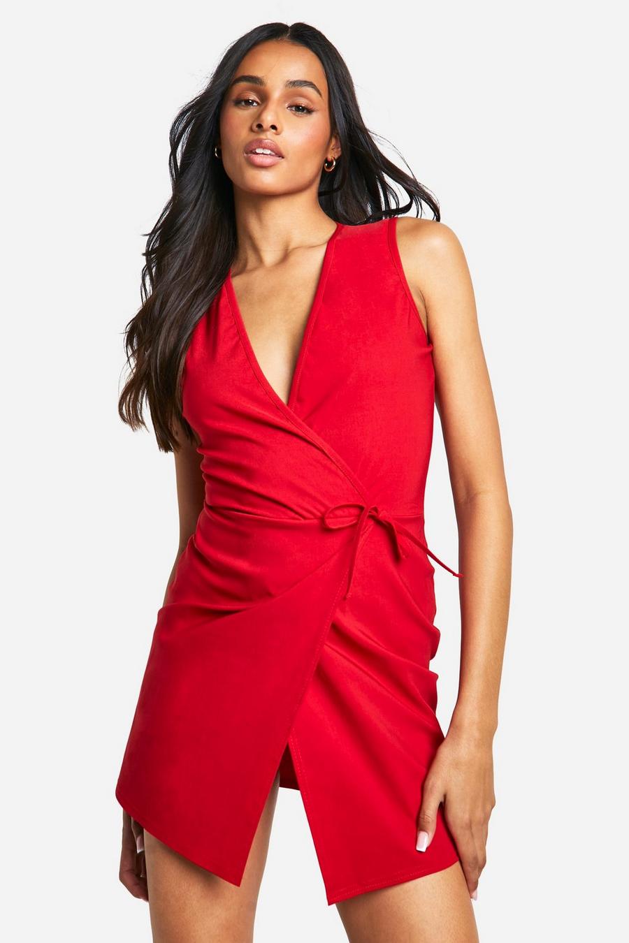 Tall Bengaline Wrap Detail Playsuit , Red
