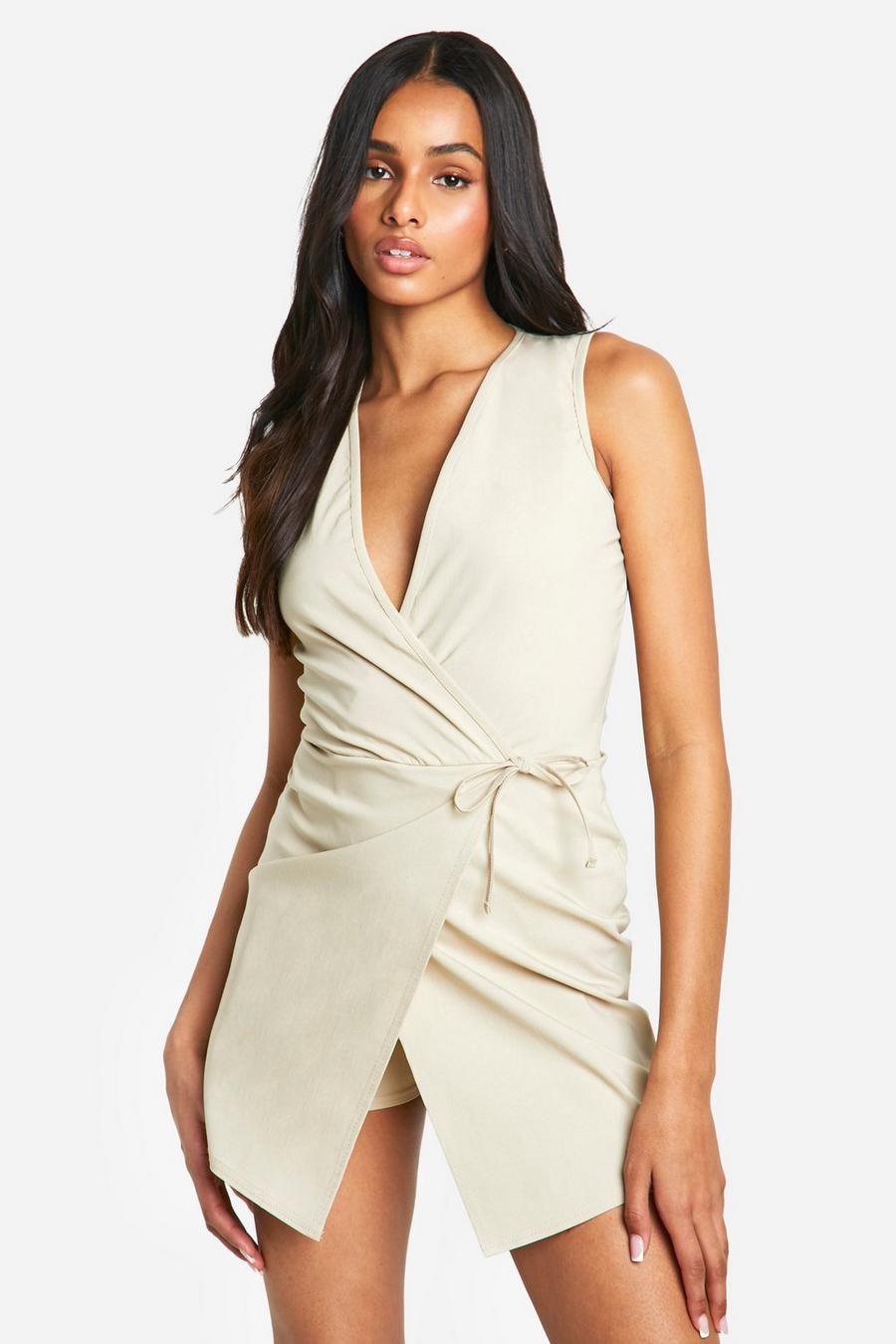 Stone Tall Bengaline Wrap Detail Playsuit  image number 1