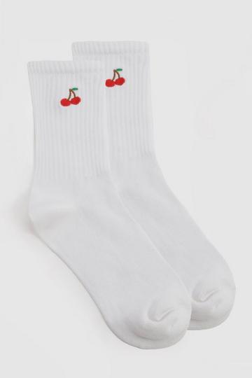 Embroidered Cherry Socks white