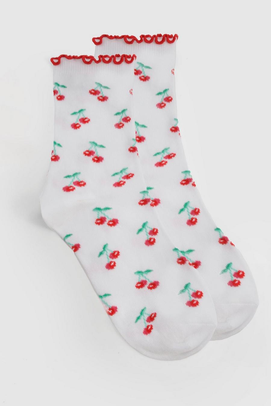 White Cherry Printed Socks  image number 1