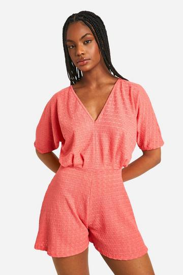 Tall Losse Strand Playsuit Met Textuur pink