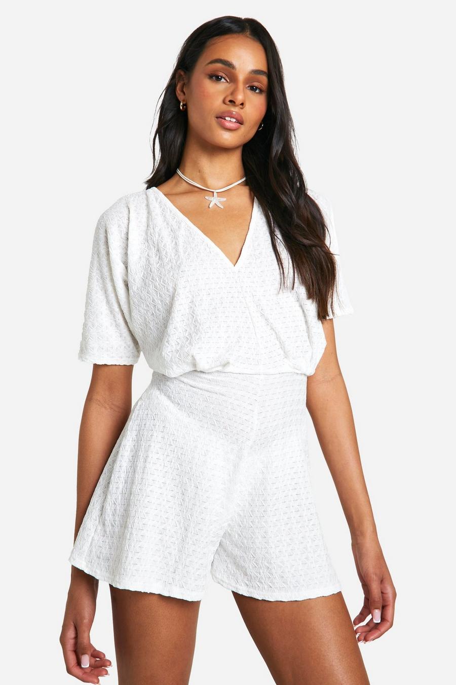 White Tall Textured Beach Flippy Playsuit  image number 1