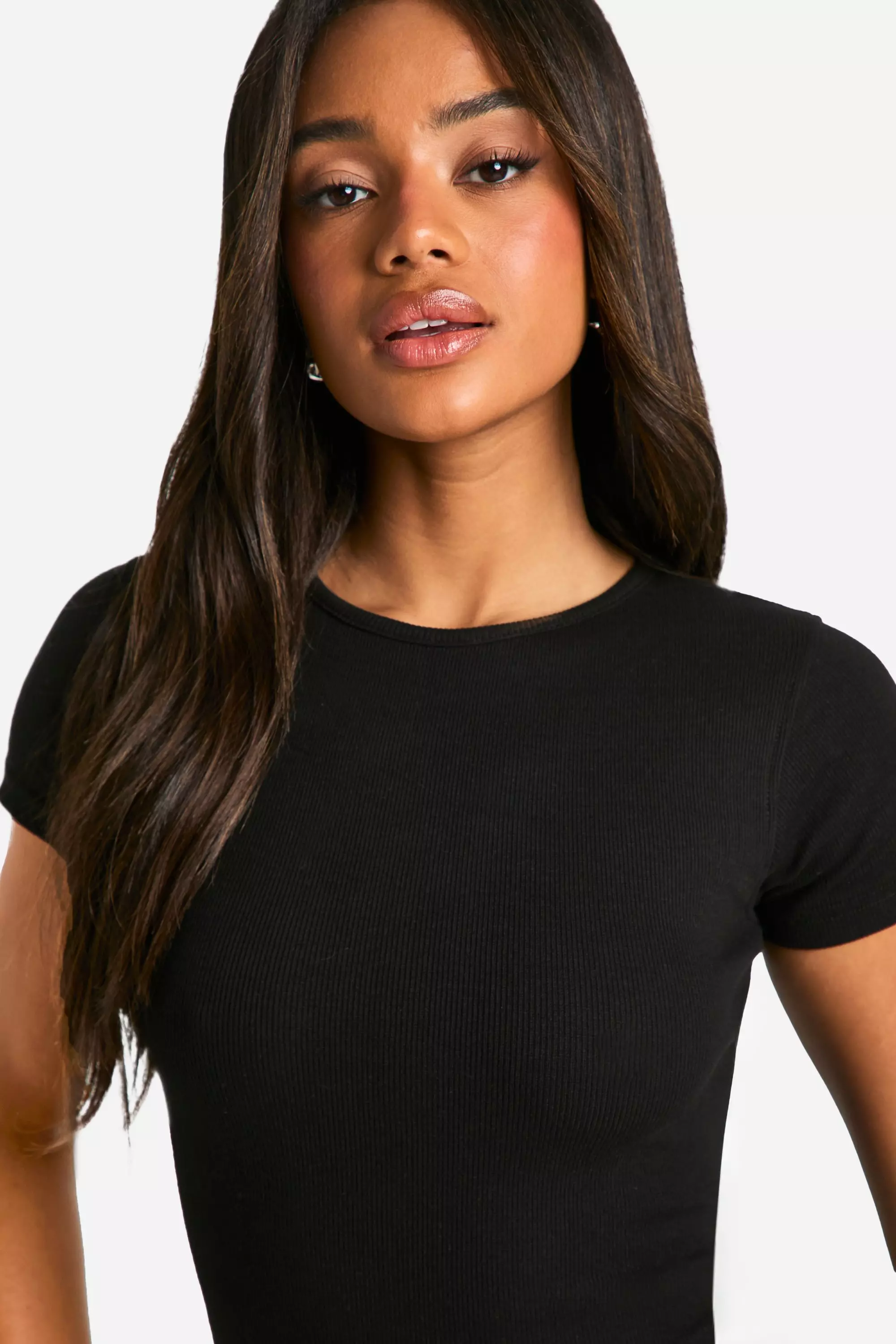 Black Basic Rib Short Sleeve Maxi Dress alternative image