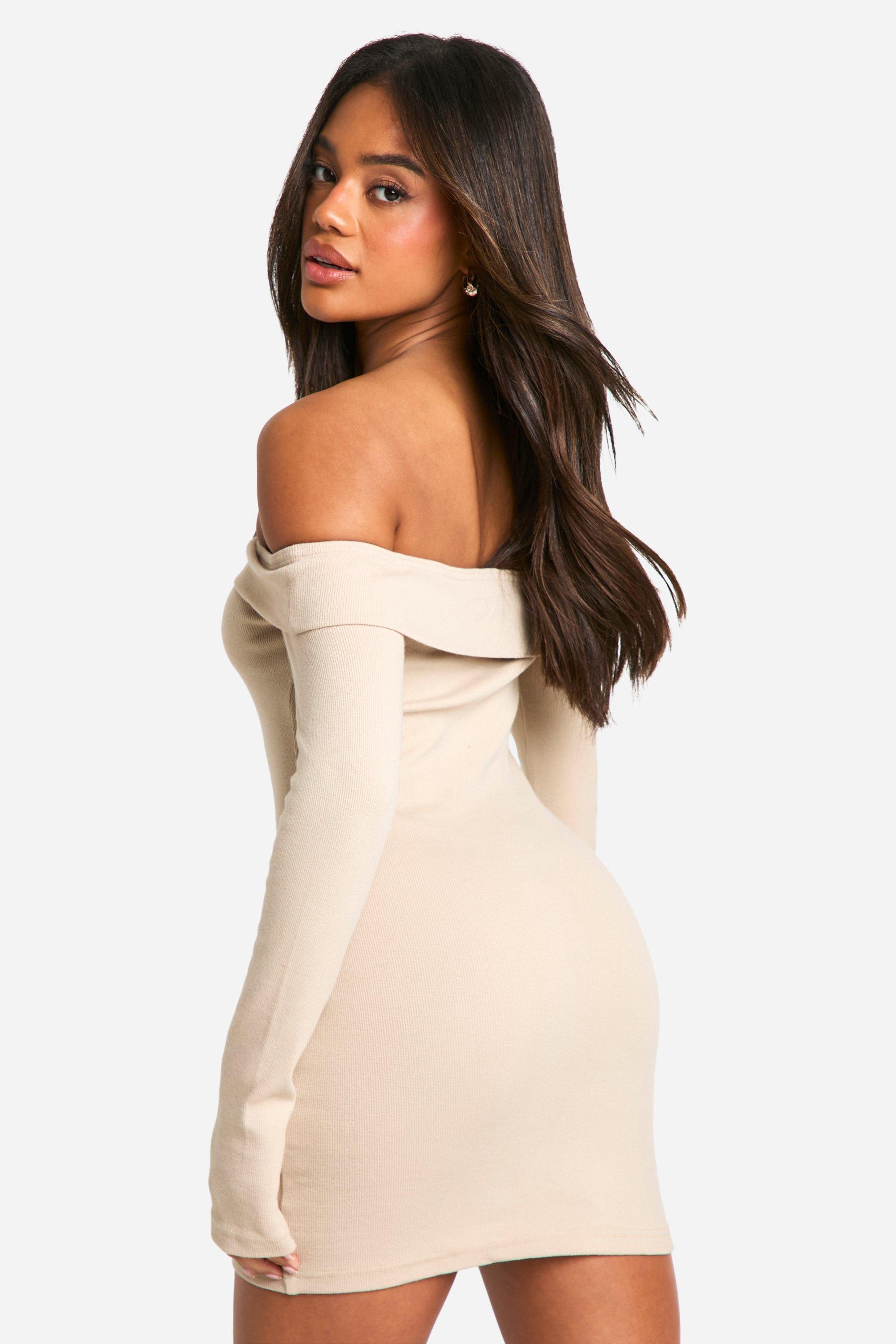 Robe courte cotelee a col bateau boohoo FR
