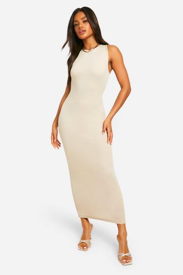 Stone Beige Basic Rib Racer Midaxi Dress