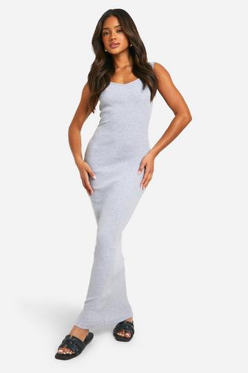 Basic Rib Sweetheart Neck Maxi Dress grey marl