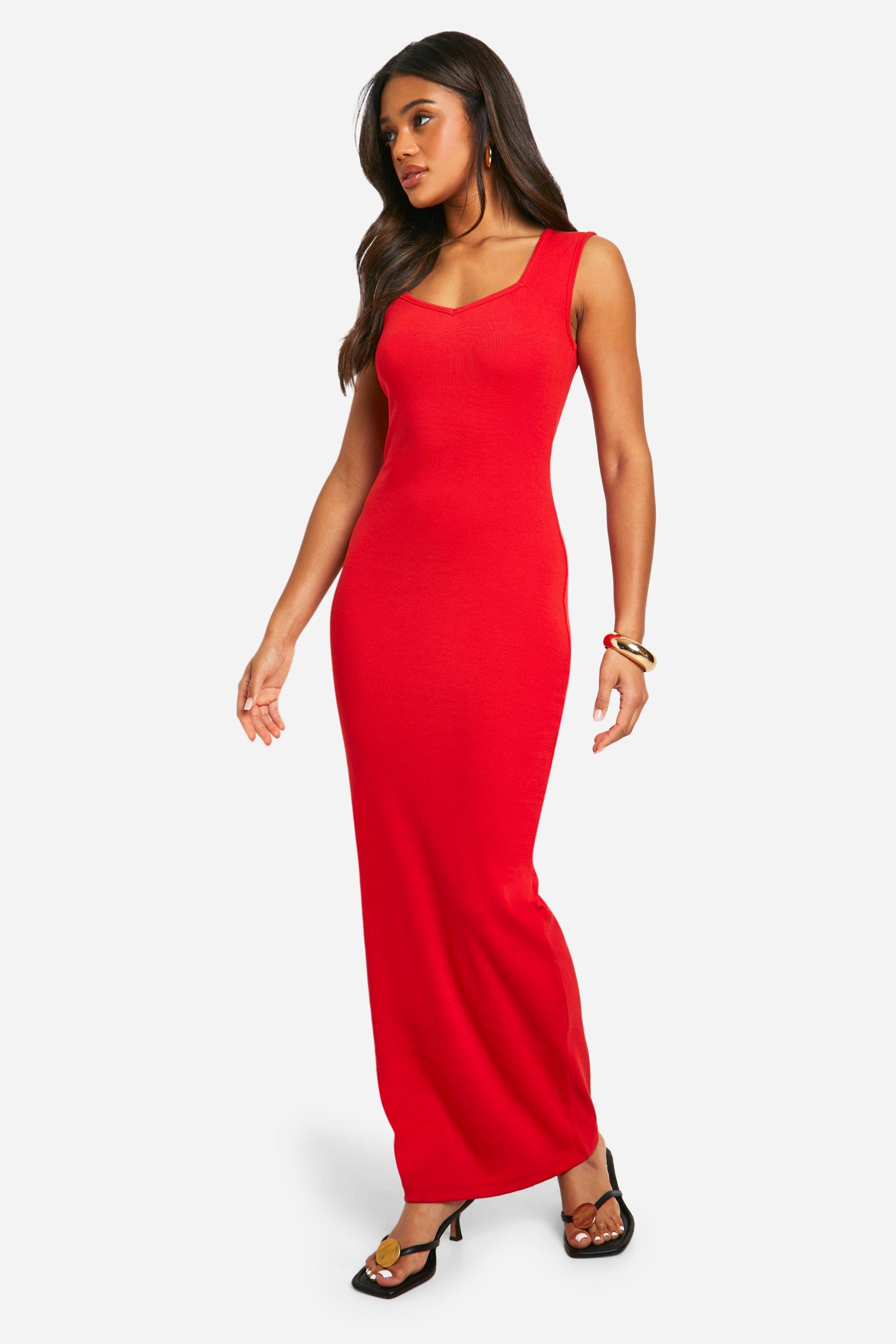 Basic Rib Sweetheart Neck Maxi Dress boohoo NZ