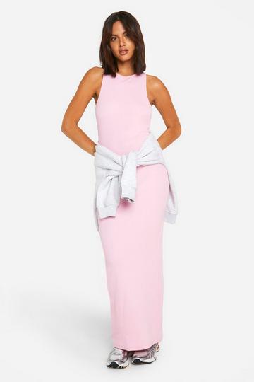 Basic Geribbelde Maxi Jurk Met Racer Hals pink