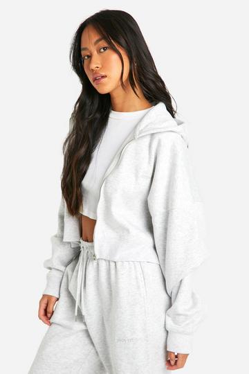 Dsgn Studio Embroidered Zip Through Boxy Crop Hoodie ash grey