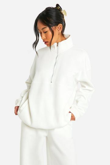 Dsgn Studio Embroidered Half Zip Oversized Sweatshirt ecru