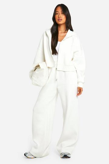 Ecru White Dsgn Studio Embroidered Wide Leg Jogger