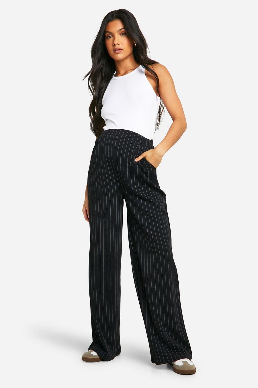 Black Maternity Pinstripe Crepe Wide Leg Tailored Trousers image number 1