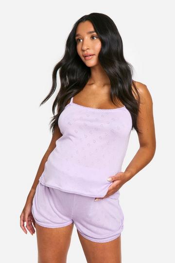 Zwangerschap Pyjama Set Met Gaatjes, Hemdje Met Kanten Zoom En Shorts lilac