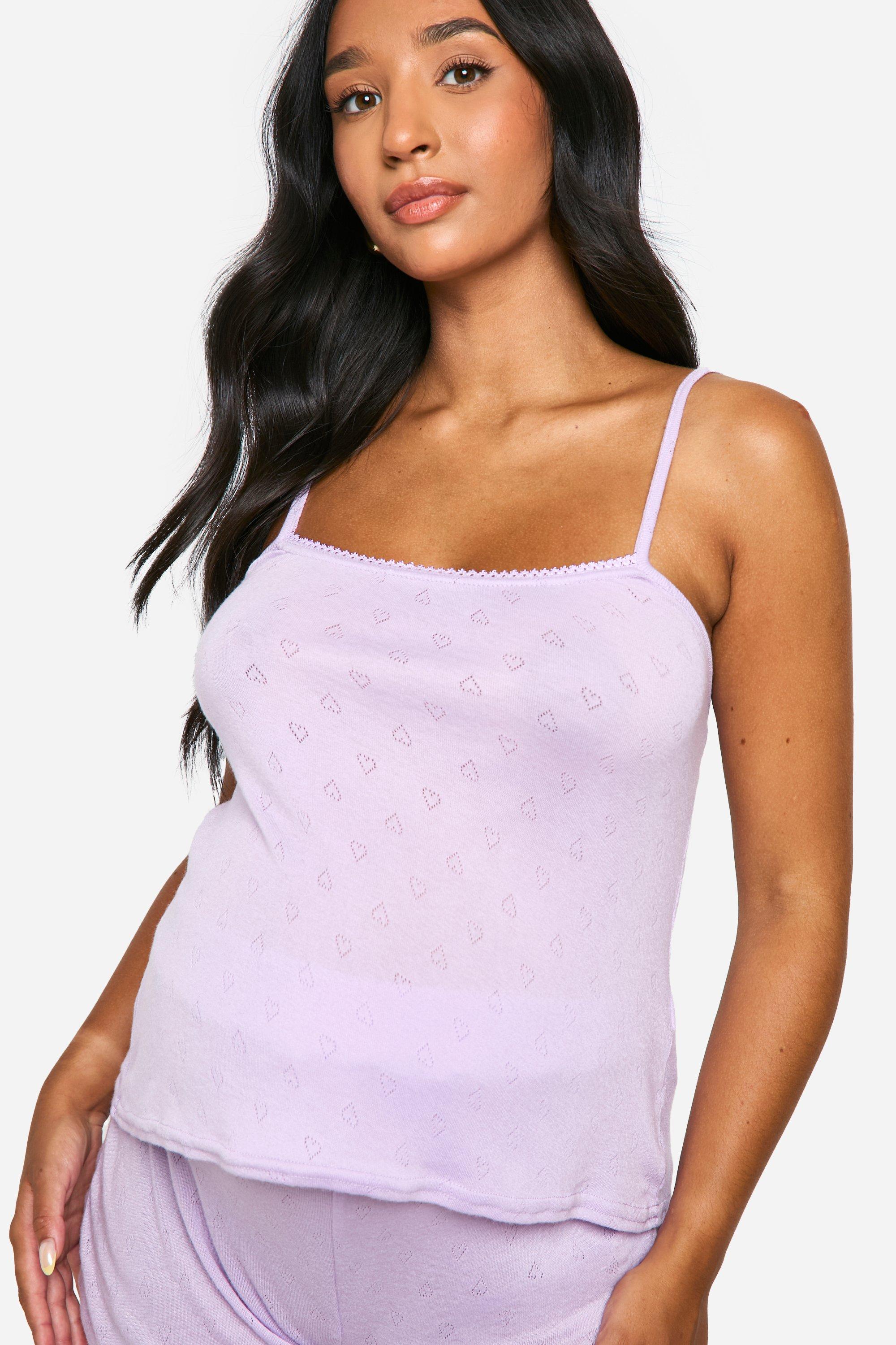 Maternity Pointelle Lace Trim Cami And Short Pyjama Set boohoo UK