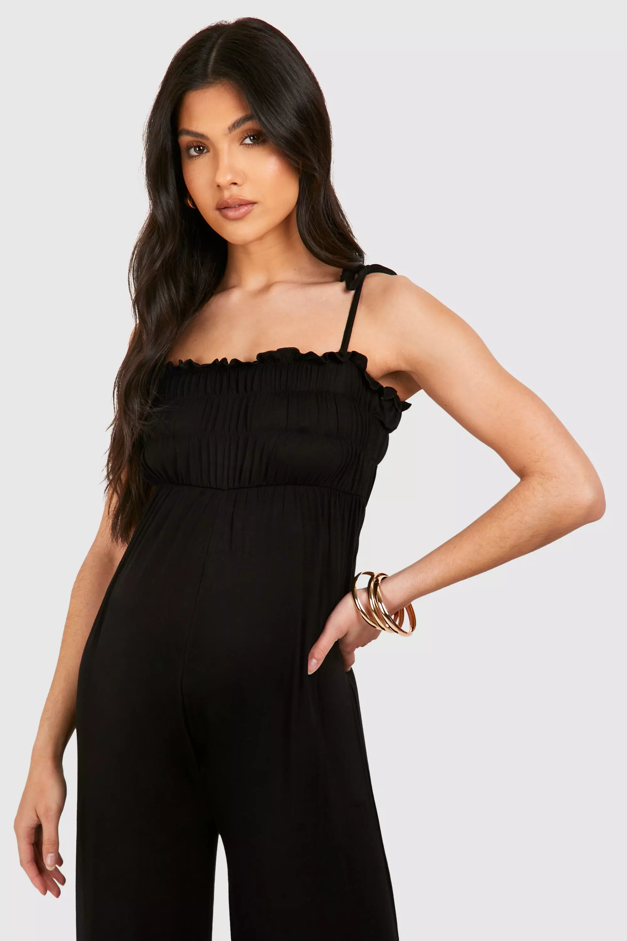 Black Maternity Shirred Strappy Jumpsuit alternative image