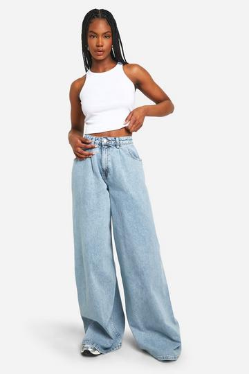 Tall Light Wash Extreme Wide Leg Denim Jeans washed blue