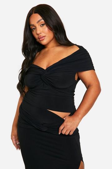 Plus Double Slinky Twist Front Off Shoulder Top black