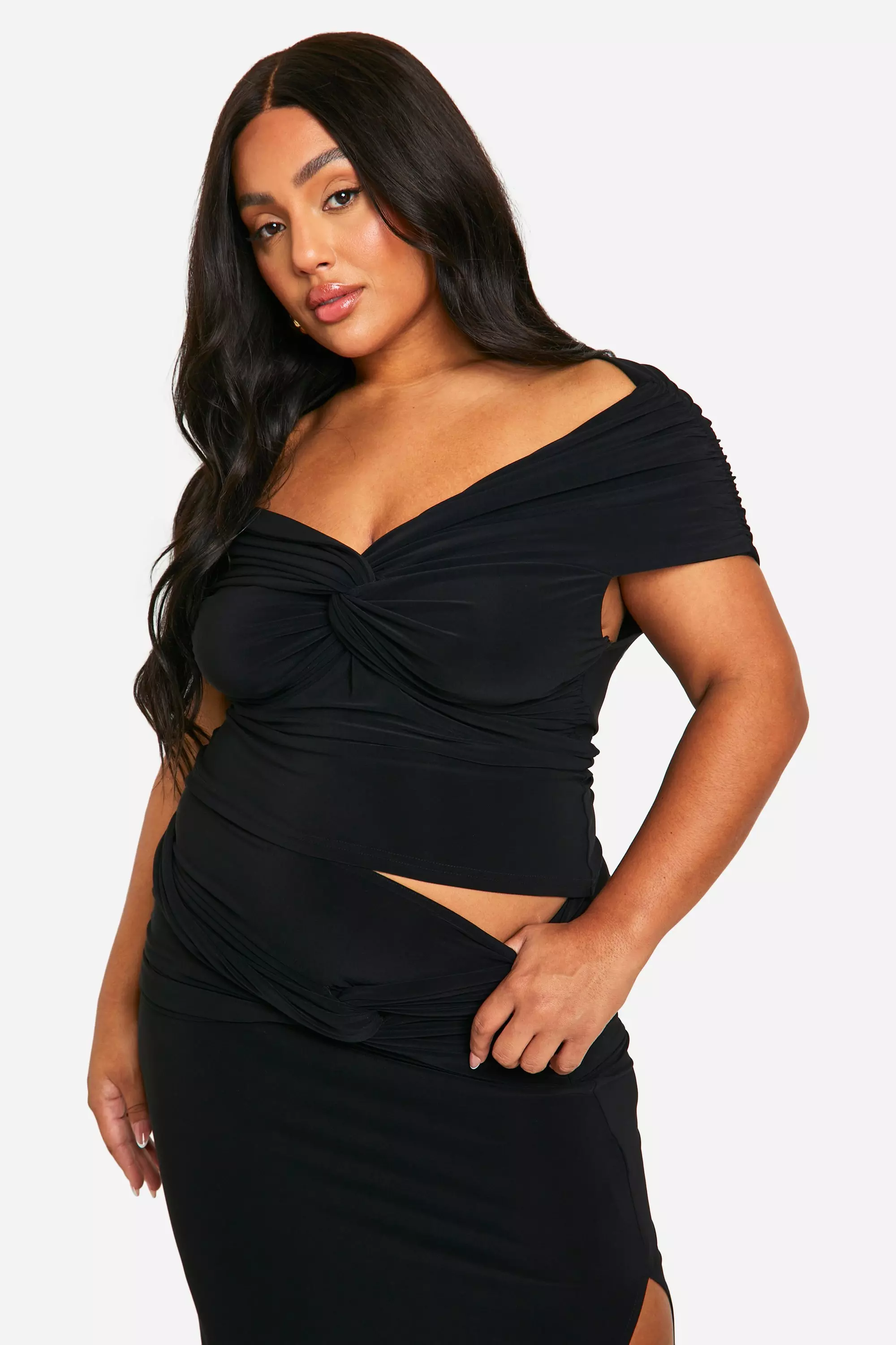 Black Plus Double Slinky Twist Front Off Shoulder Top alternative image