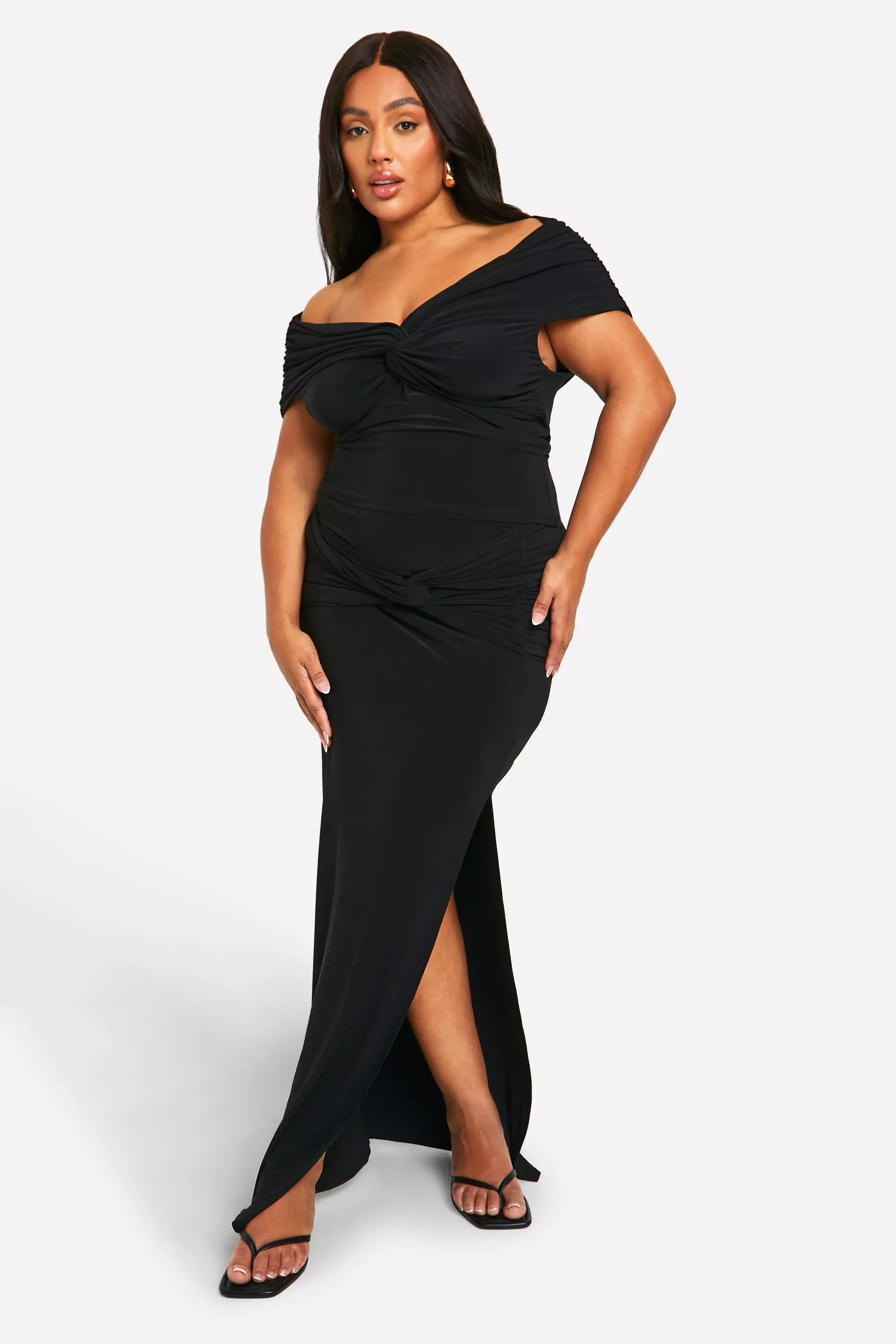 Black Plus Double Slinky Twist Front Off Shoulder Top alternative image