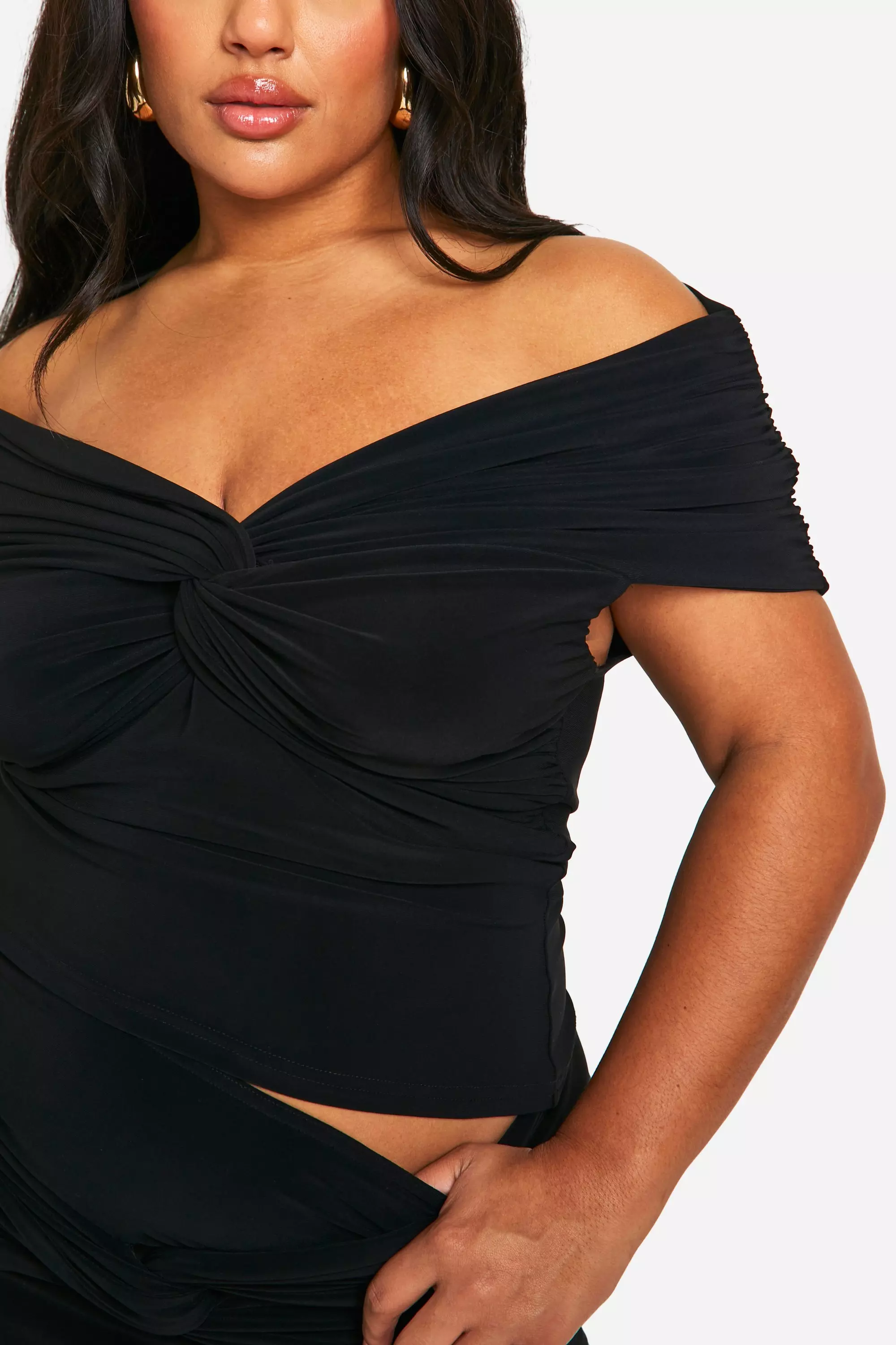 Black Plus Double Slinky Twist Front Off Shoulder Top alternative image