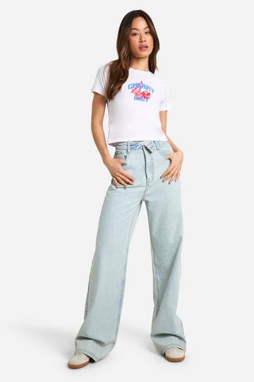 Tall Fold Over Waist Wide Leg Jeans acid wash light blue