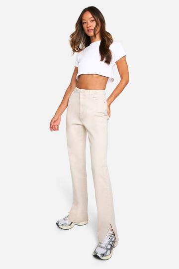 Ecru White Tall Split Hem Straight Leg Jeans