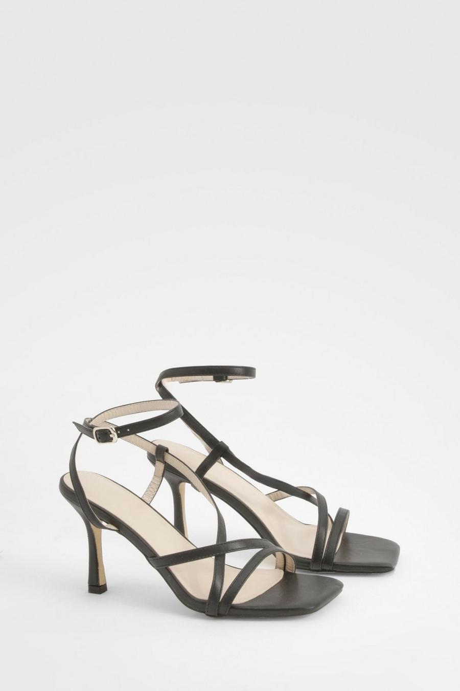 Black Asymmetric Strappy Cross Over Heels image number 1