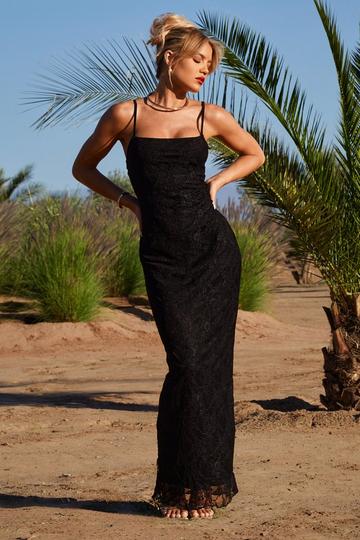 Molly Smith Square Neck Strappy Lace Maxi Dress black