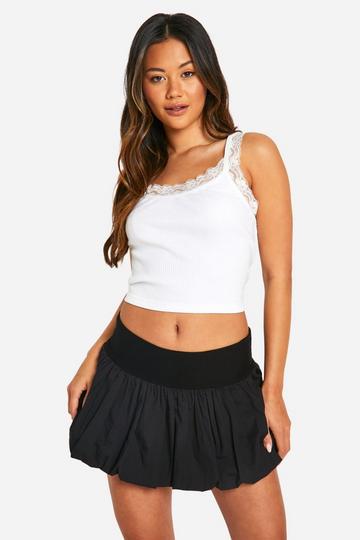 Black Cotton Puffball Mini Skirt