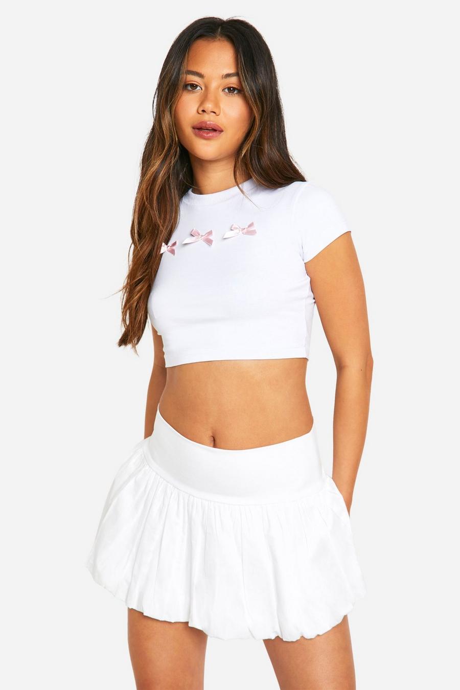White Cotton Puffball Mini Skirt  