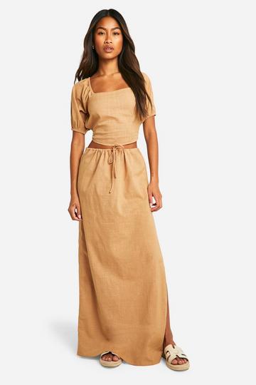 Drawstring Waist Cotton Maxi Skirt stone