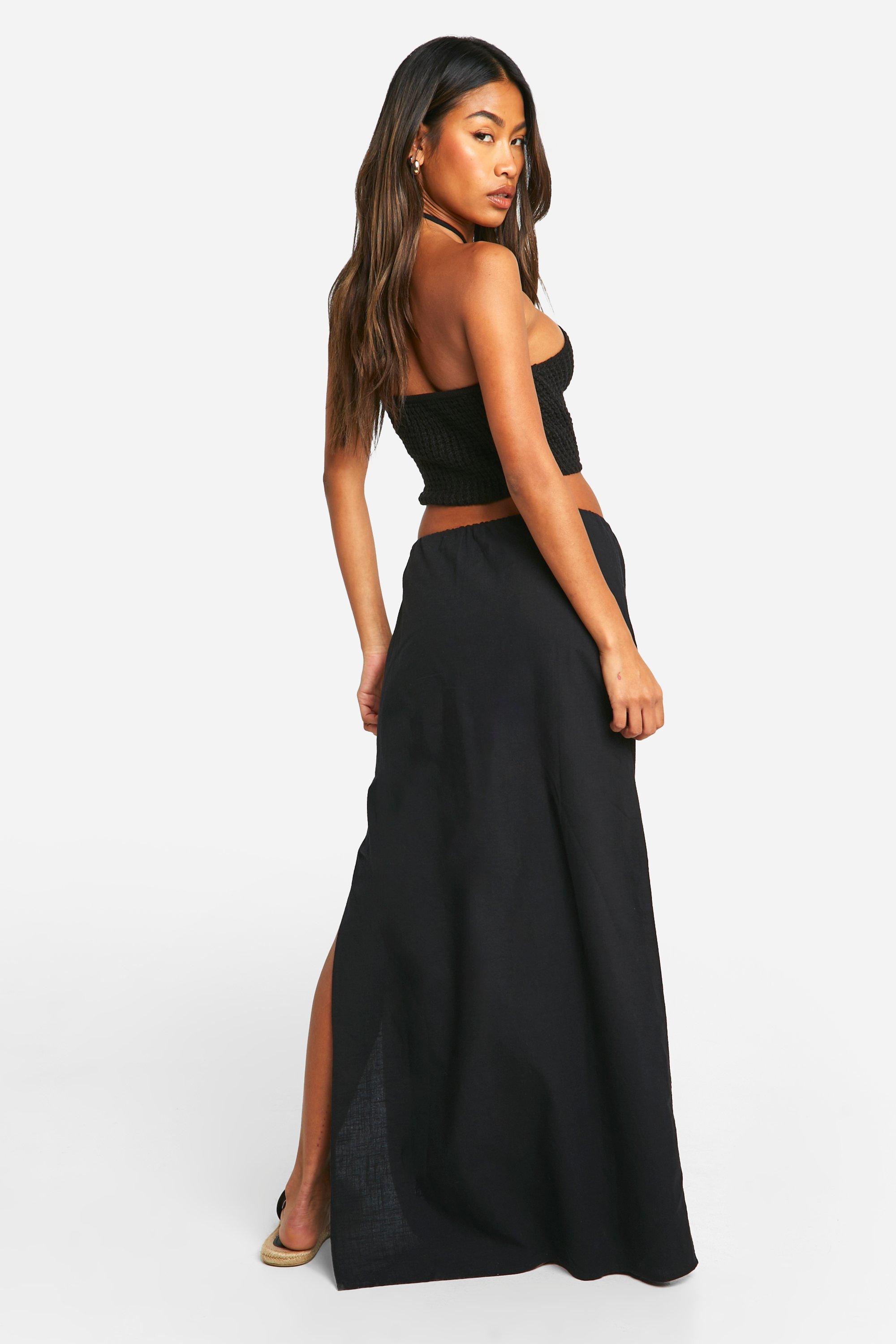 Drawstring Waist Cotton Maxi Skirt boohoo DK