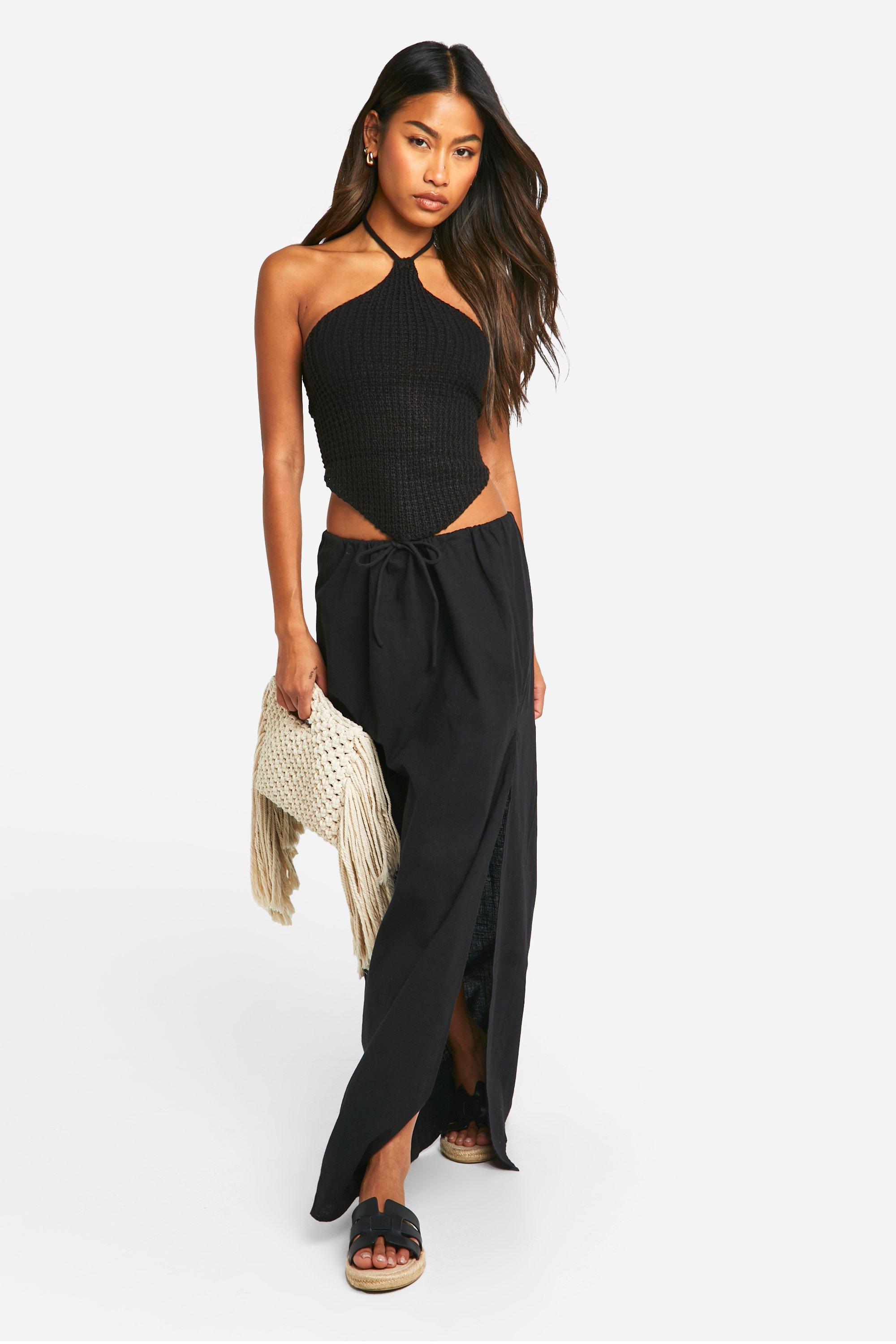 Drawstring Waist Cotton Maxi Skirt