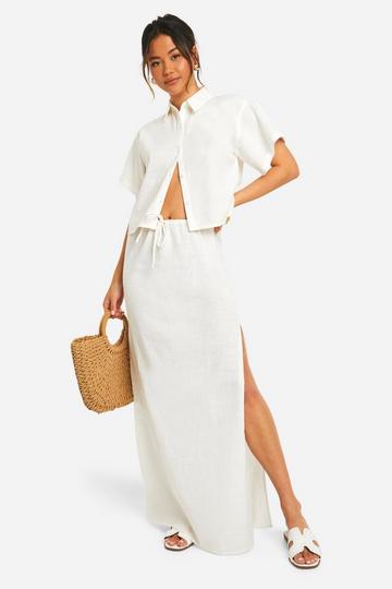 Drawstring Waist Cotton Maxi Skirt ecru