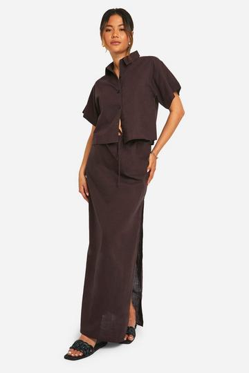 Drawstring Waist Cotton Maxi Skirt chocolate