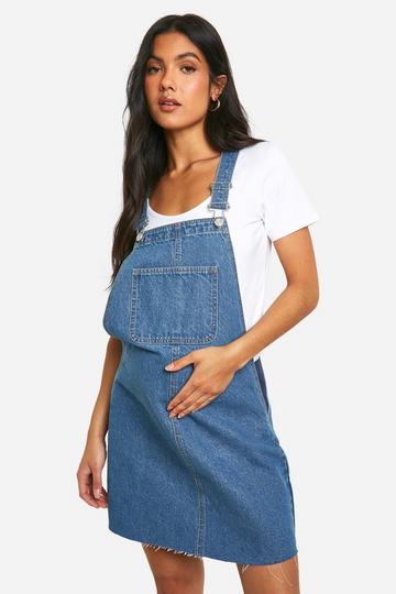 Maternity Denim Pinafore Dress mid wash