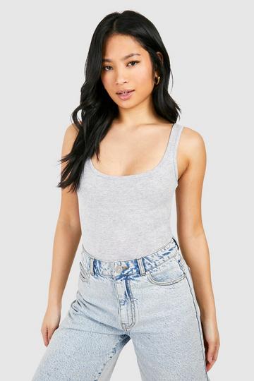 Petite Cotton Scoop Neck Bodysuit grey marl